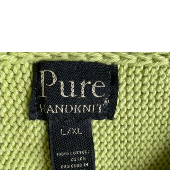 Pure Handknit Pullover Sweater 3/4 Sleeve Dropped Shoulder Green Women's L/XL - Picture 4 of 4